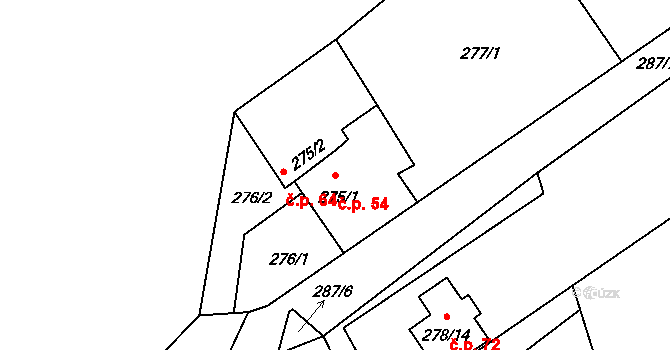 Olešná 54, Blansko na parcele st. 275/1 v KÚ Olešná u Blanska, Katastrální mapa