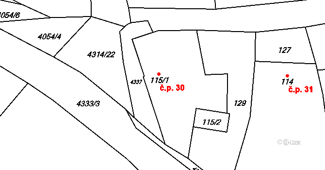 Hošťka 30 na parcele st. 115/1 v KÚ Hošťka, Katastrální mapa