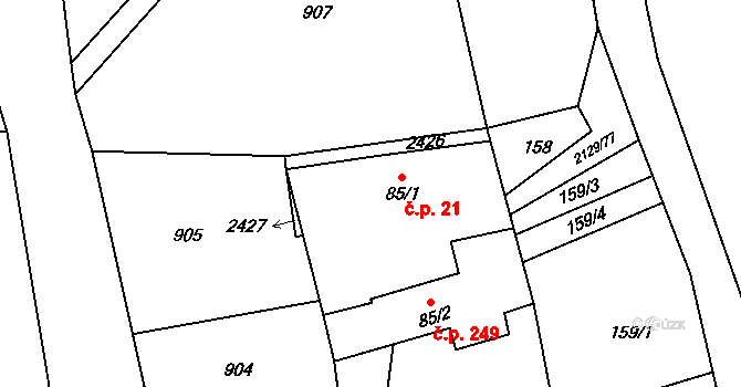 Stašov 21 na parcele st. 85/1 v KÚ Stašov, Katastrální mapa