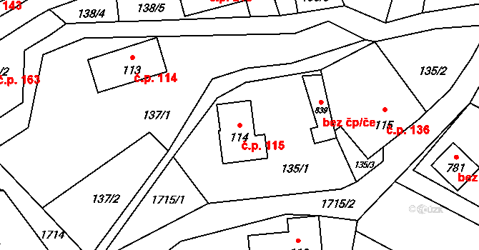 Sloup v Čechách 115 na parcele st. 114 v KÚ Sloup v Čechách, Katastrální mapa