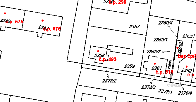 Mimoň I 493, Mimoň na parcele st. 2358 v KÚ Mimoň, Katastrální mapa