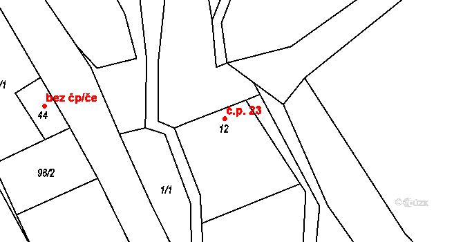 Teplá 23, Třebenice na parcele st. 12 v KÚ Teplá u Třebenic, Katastrální mapa