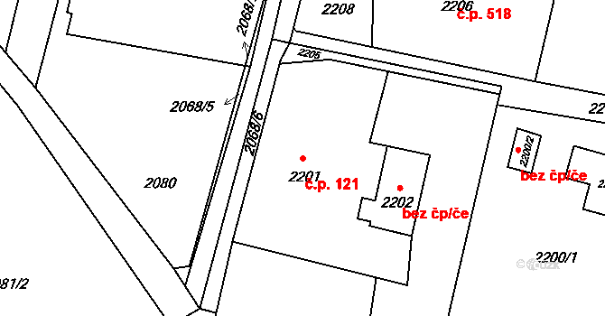 Poruba 121, Orlová na parcele st. 2201 v KÚ Poruba u Orlové, Katastrální mapa