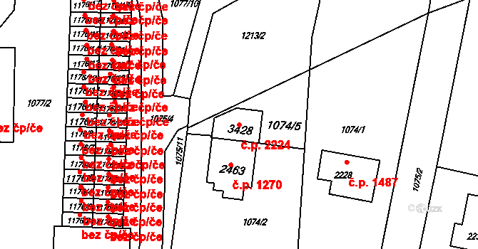 Rožnov pod Radhoštěm 2224 na parcele st. 3428 v KÚ Rožnov pod Radhoštěm, Katastrální mapa