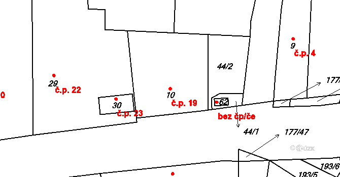 Bartoušov 19, Jičíněves na parcele st. 10 v KÚ Bartoušov u Jičíněvsi, Katastrální mapa