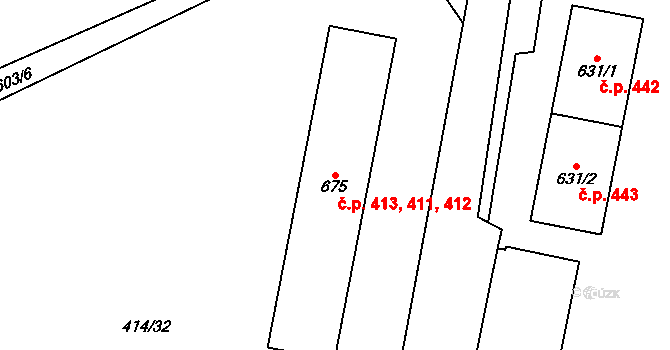 Jablonné nad Orlicí 411,412,413 na parcele st. 675 v KÚ Jablonné nad Orlicí, Katastrální mapa