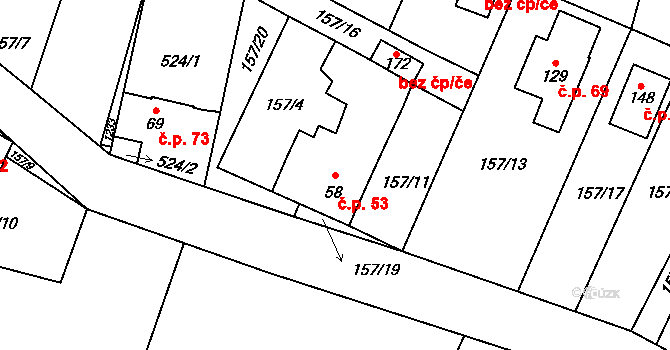 Stožice 53 na parcele st. 58 v KÚ Stožice, Katastrální mapa