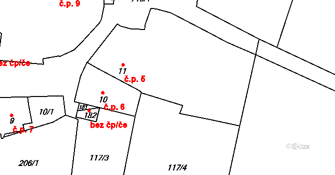 Lysec 5, Bžany na parcele st. 11 v KÚ Lysec, Katastrální mapa