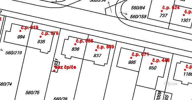 Podklášteří 569, Třebíč na parcele st. 837 v KÚ Podklášteří, Katastrální mapa