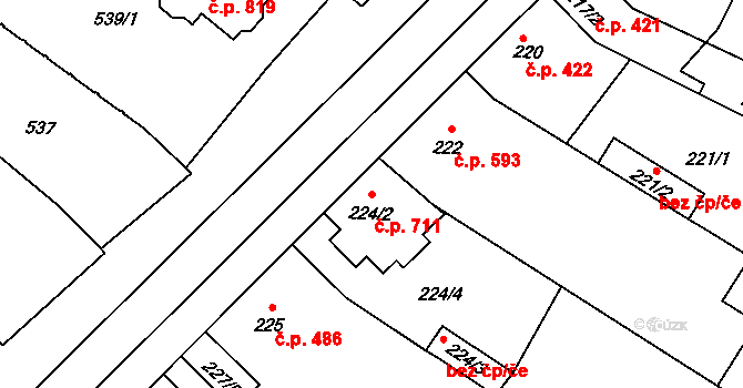 Tuřany 711, Brno na parcele st. 224/2 v KÚ Tuřany, Katastrální mapa