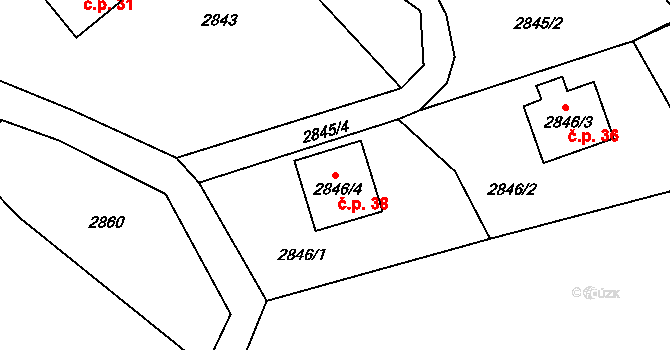 Pelechov 38, Železný Brod na parcele st. 2846/4 v KÚ Železný Brod, Katastrální mapa