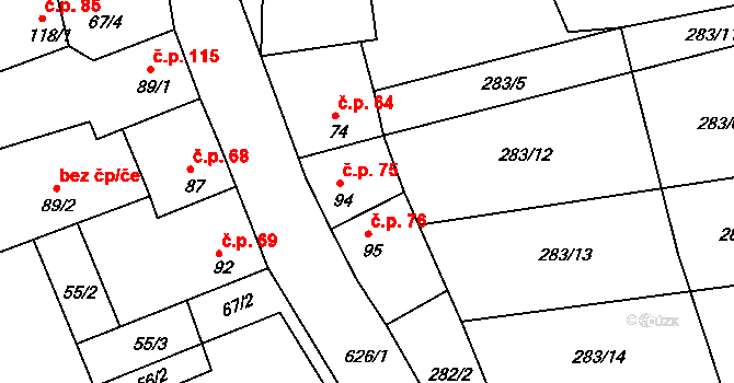 Vrbno nad Lesy 75 na parcele st. 94 v KÚ Vrbno nad Lesy, Katastrální mapa