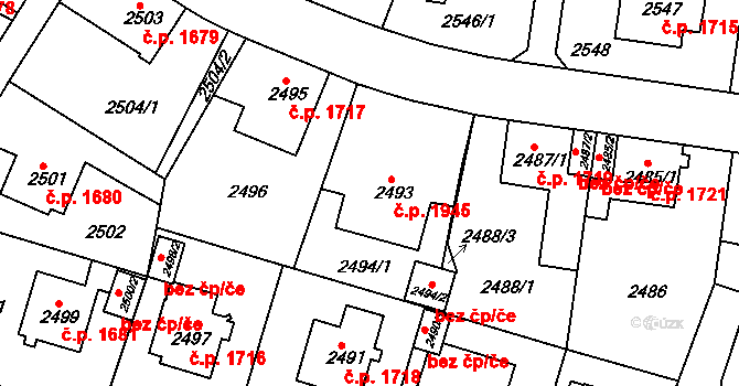 Teplice 1945 na parcele st. 2493 v KÚ Teplice, Katastrální mapa