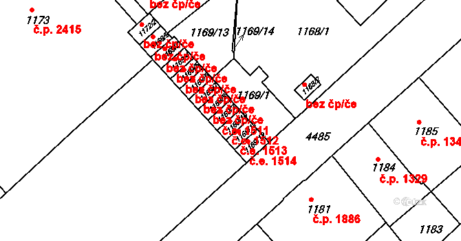 Teplice 1512 na parcele st. 1169/10 v KÚ Teplice, Katastrální mapa
