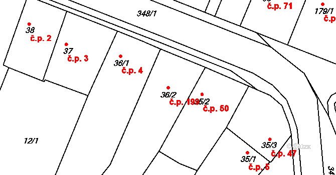 Chudonice 199, Nový Bydžov na parcele st. 36/2 v KÚ Chudonice, Katastrální mapa