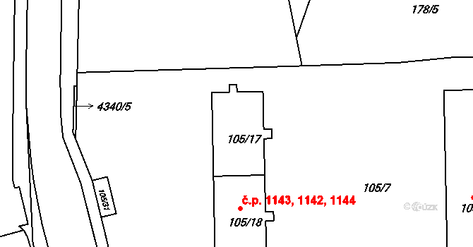 Frýdlant 1142,1143,1144, Frýdlant nad Ostravicí na parcele st. 105/17 v KÚ Frýdlant nad Ostravicí, Katastrální mapa