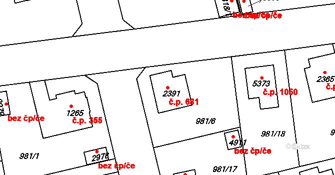 Plzeňské Předměstí 681, Rokycany na parcele st. 2391 v KÚ Rokycany, Katastrální mapa
