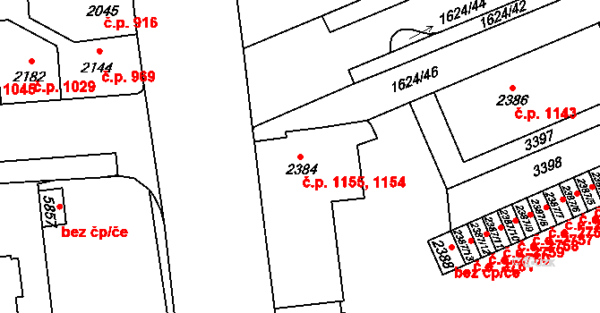 Cheb 1154,1155 na parcele st. 2384 v KÚ Cheb, Katastrální mapa