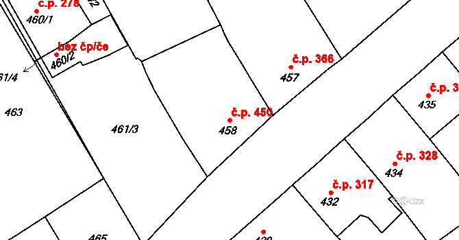 Hostomice 450 na parcele st. 458 v KÚ Hostomice pod Brdy, Katastrální mapa