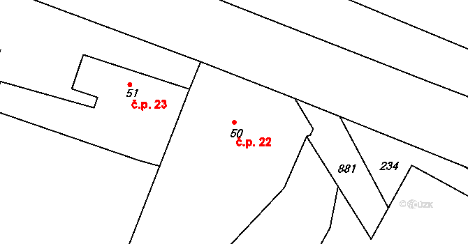 Chocenice 22, Břežany I na parcele st. 50 v KÚ Chocenice u Břežan I, Katastrální mapa