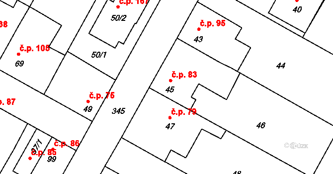 Miškovice 83, Praha na parcele st. 45 v KÚ Miškovice, Katastrální mapa