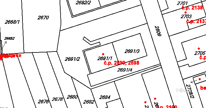 Žižkov 2598,2599, Praha na parcele st. 2691/3 v KÚ Žižkov, Katastrální mapa