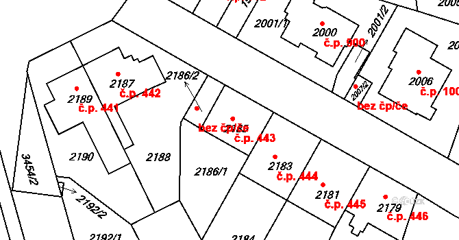 Michle 443, Praha na parcele st. 2185 v KÚ Michle, Katastrální mapa