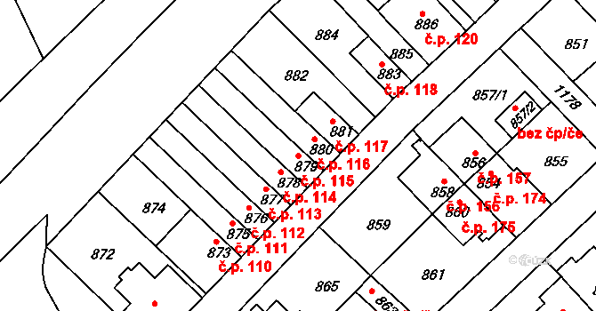 Prosek 115, Praha na parcele st. 879 v KÚ Prosek, Katastrální mapa