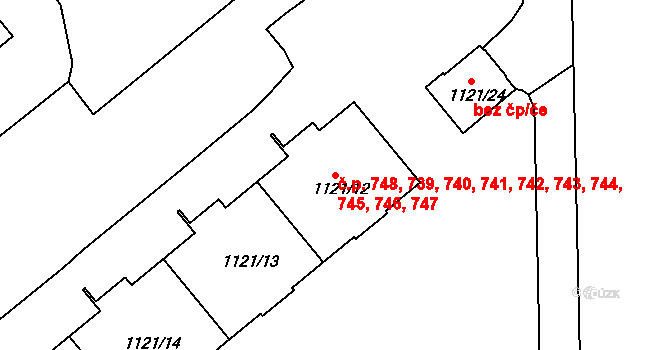 Prosek 739,740,741,742,743,, Praha na parcele st. 1121/12 v KÚ Prosek, Katastrální mapa