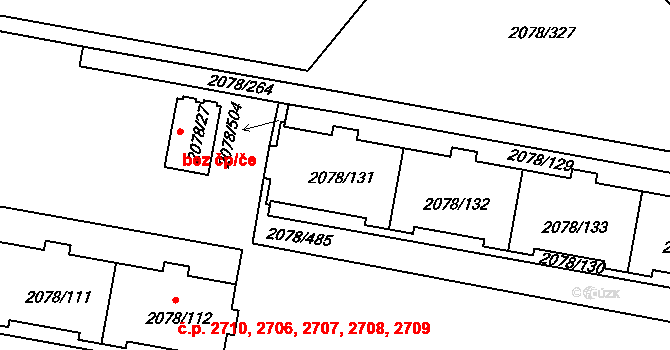Záběhlice 2705, Praha na parcele st. 2078/131 v KÚ Záběhlice, Katastrální mapa