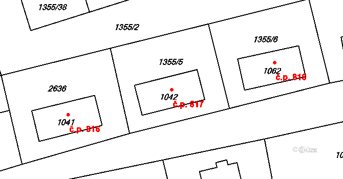 Vrchlabí 817 na parcele st. 1042 v KÚ Vrchlabí, Katastrální mapa