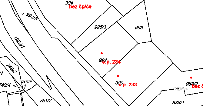 České Budějovice 4 234, České Budějovice na parcele st. 992 v KÚ České Budějovice 4, Katastrální mapa