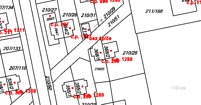 Sezimovo Ústí 288 na parcele st. 368/1 v KÚ Sezimovo Ústí, Katastrální mapa