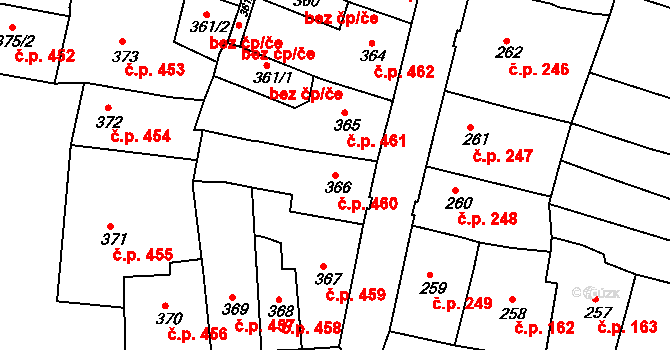 Česká Lípa 460 na parcele st. 366 v KÚ Česká Lípa, Katastrální mapa