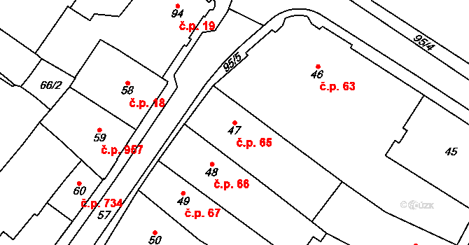 Chomutov 65 na parcele st. 47 v KÚ Chomutov I, Katastrální mapa