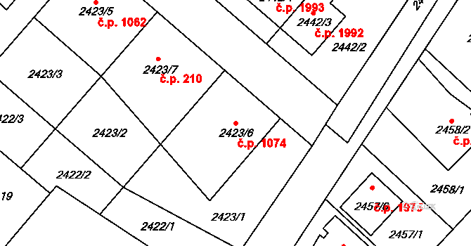 Kuřim 1074 na parcele st. 2423/6 v KÚ Kuřim, Katastrální mapa
