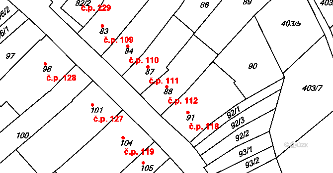 Královopolské Vážany 112, Rousínov na parcele st. 88 v KÚ Královopolské Vážany, Katastrální mapa