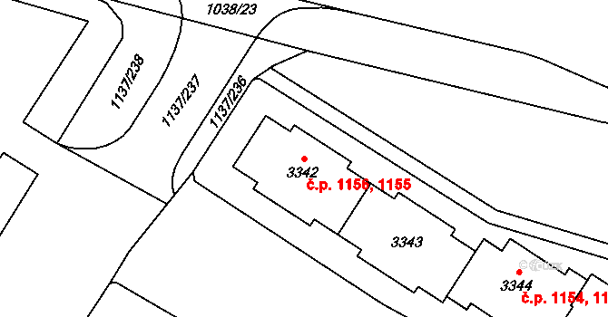 Bolevec 1155,1156, Plzeň na parcele st. 3343 v KÚ Bolevec, Katastrální mapa