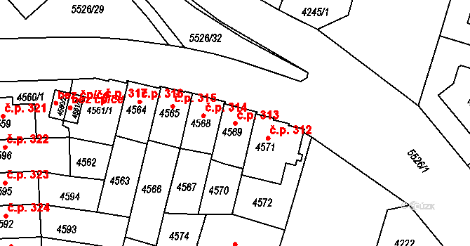 Doudlevce 313, Plzeň na parcele st. 4569 v KÚ Plzeň, Katastrální mapa