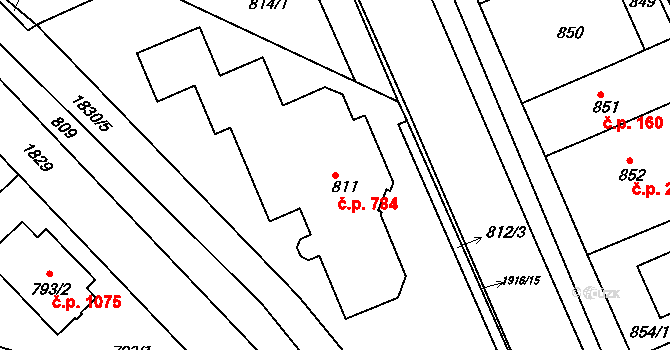 Černice 784, Plzeň na parcele st. 811 v KÚ Bručná, Katastrální mapa