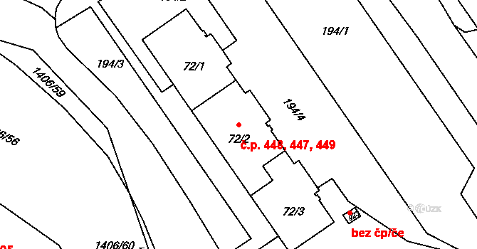 Hylváty 447,448,449, Ústí nad Orlicí na parcele st. 72/2 v KÚ Hylváty, Katastrální mapa