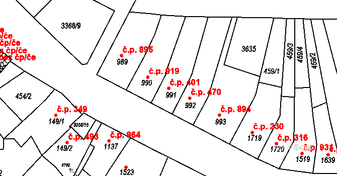 Česká Třebová 401 na parcele st. 991 v KÚ Česká Třebová, Katastrální mapa