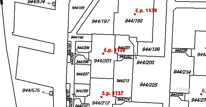 Šumbark 1138, Havířov na parcele st. 944/203 v KÚ Šumbark, Katastrální mapa