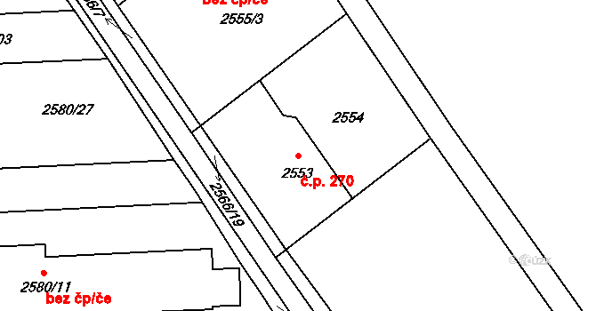 Dolní Suchá 270, Havířov na parcele st. 2553 v KÚ Dolní Suchá, Katastrální mapa