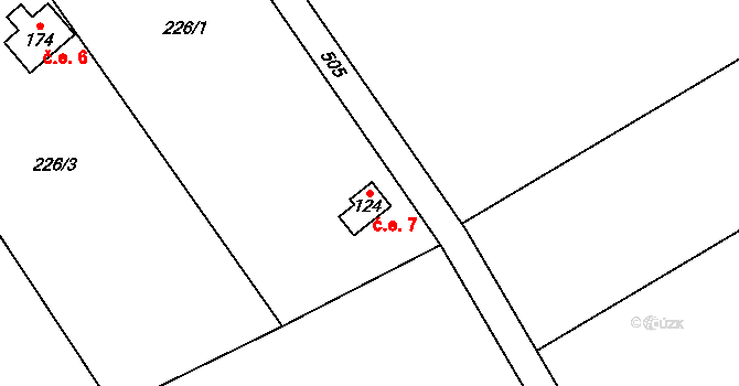 Olešnice 7 na parcele st. 124 v KÚ Olešnice nad Cidlinou, Katastrální mapa