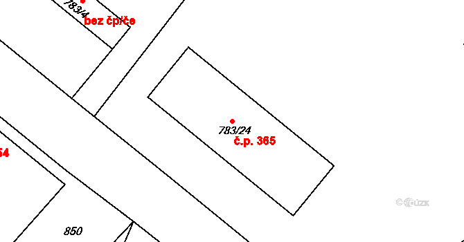 Svatava 365 na parcele st. 783/24 v KÚ Svatava, Katastrální mapa