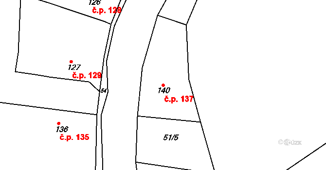 Jabkenice 137 na parcele st. 140 v KÚ Jabkenice, Katastrální mapa