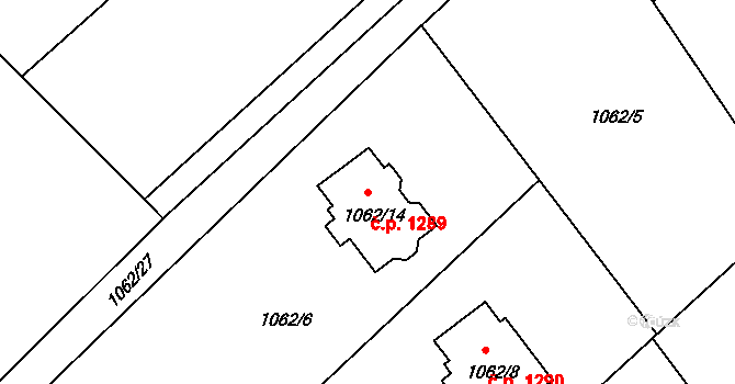 Ráj 1289, Karviná na parcele st. 1062/14 v KÚ Ráj, Katastrální mapa