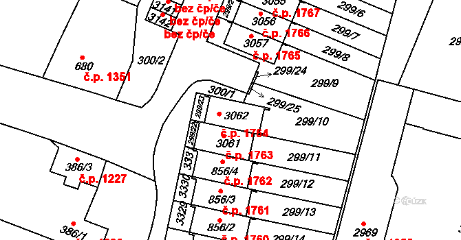 Nový Bydžov 1764 na parcele st. 3062 v KÚ Nový Bydžov, Katastrální mapa