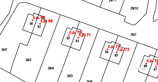 Rudolec 71, Březová na parcele st. 93 v KÚ Rudolec u Březové, Katastrální mapa